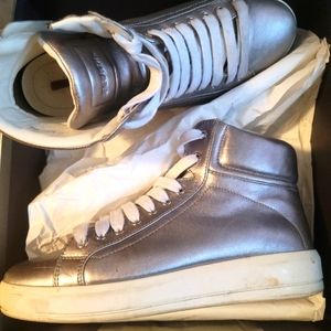 Prada silver high top sneakers